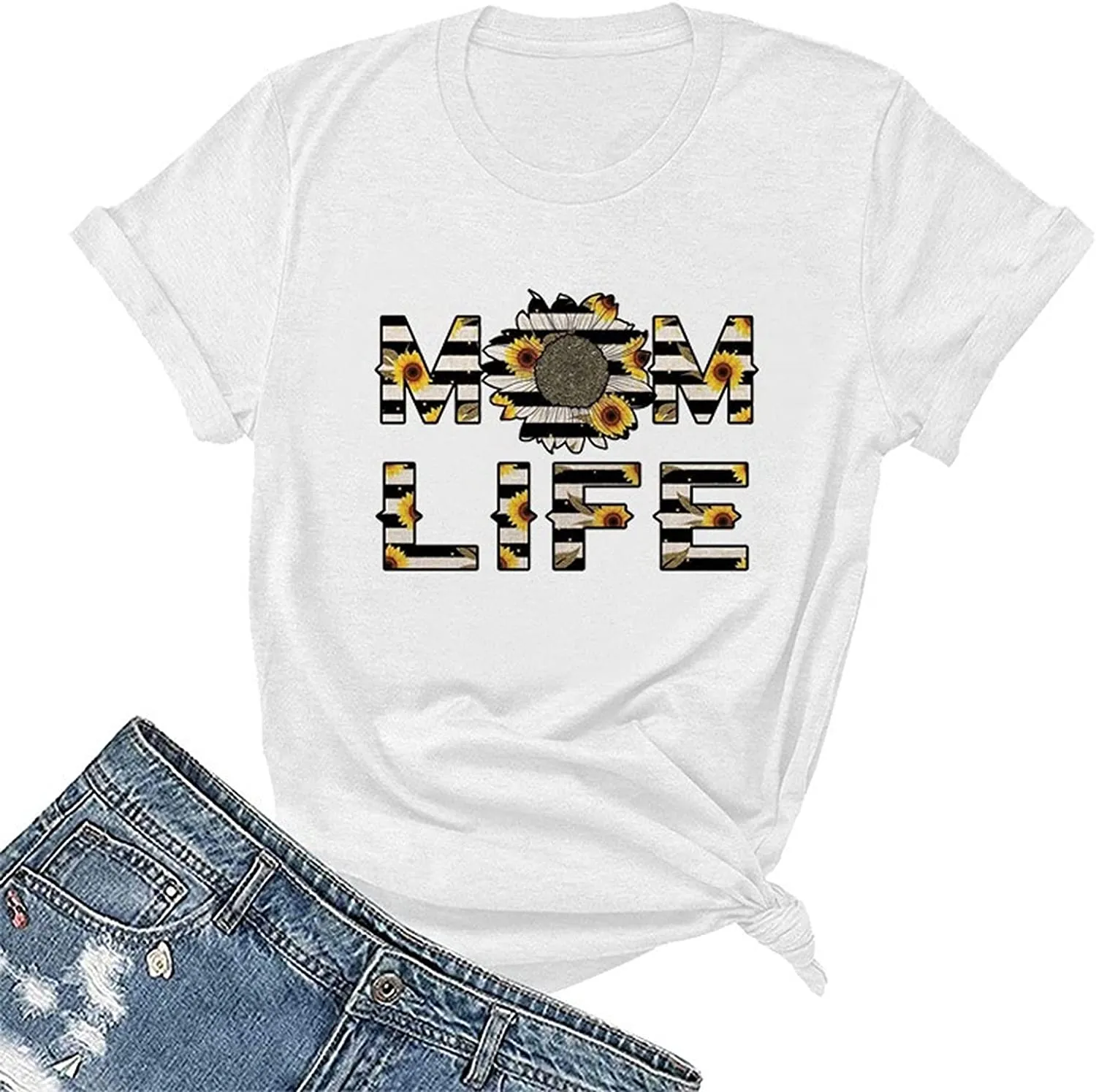 Mom Life Sunflower T-Shirt Women Mothers Day Graphic Tees