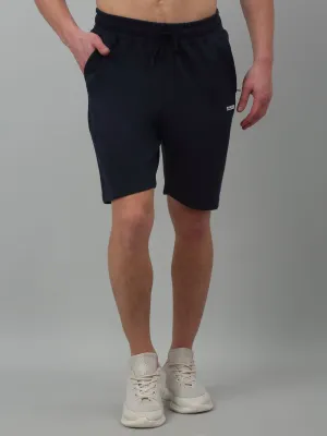 Navy Blue Solid Above Knee Bermuda For Men