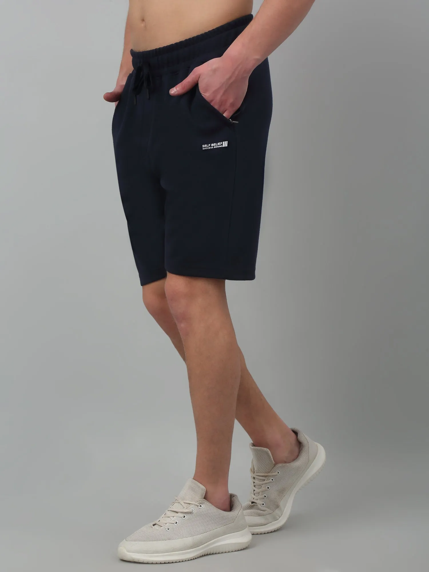 Navy Blue Solid Above Knee Bermuda For Men