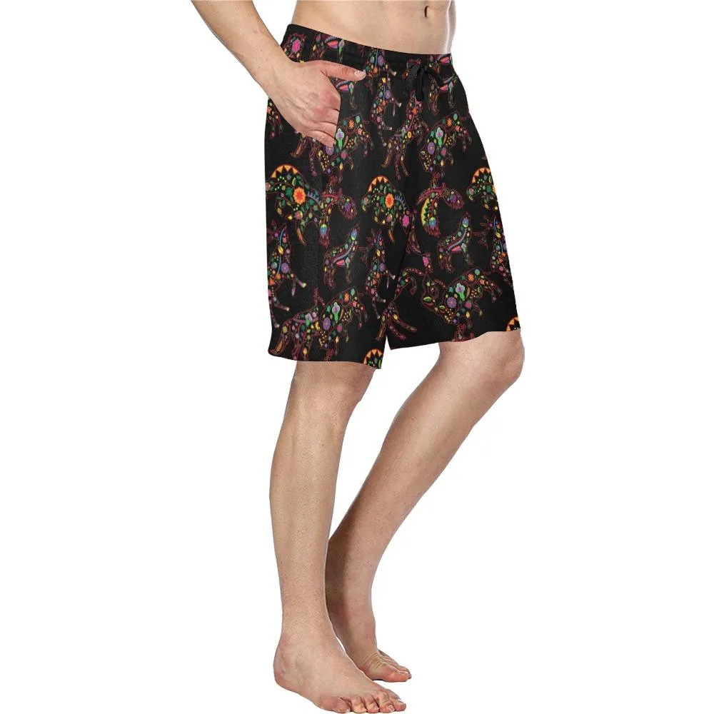 Neon Floral Animals Men's Casual Shorts