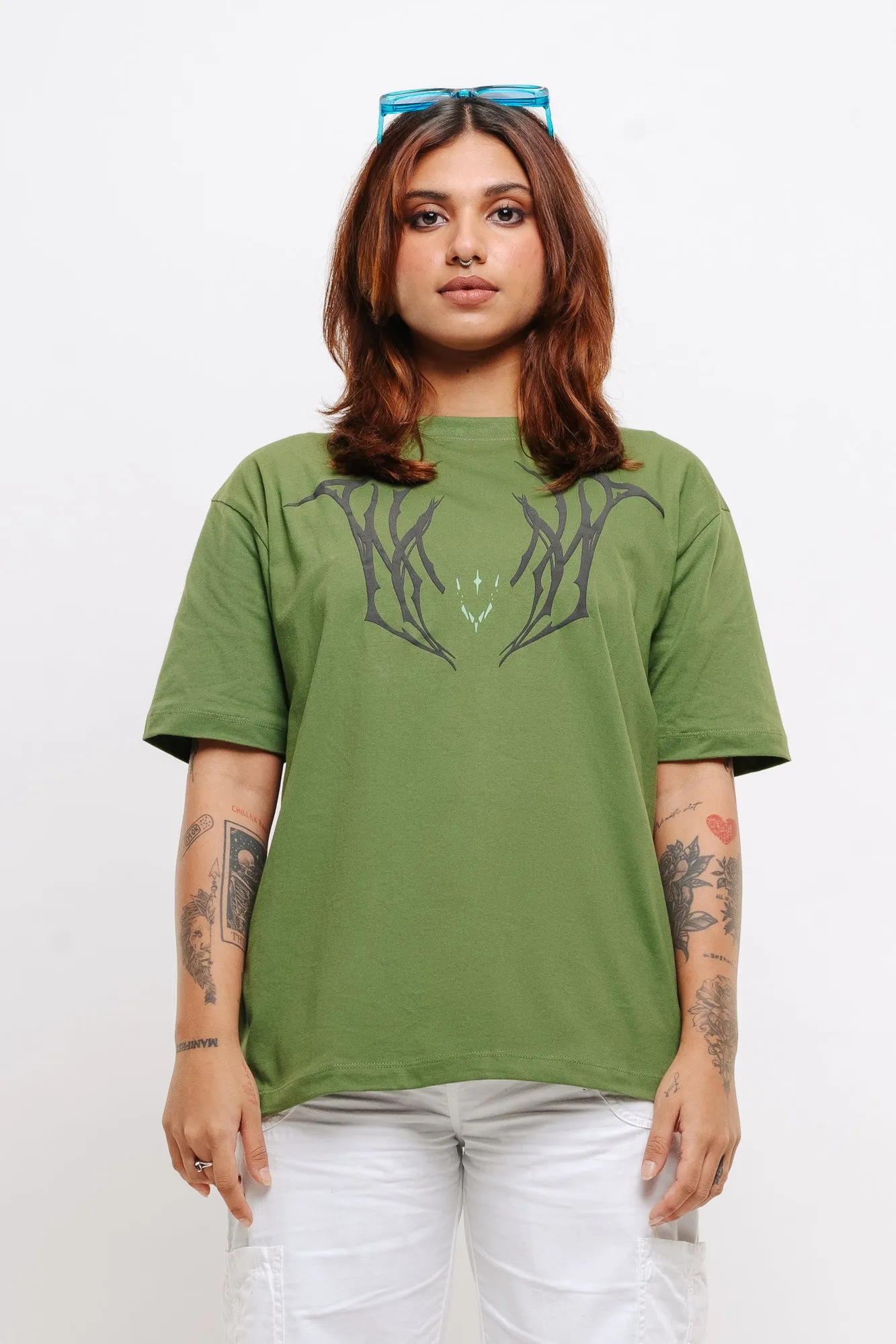 Olive Demonic Oversized Tees