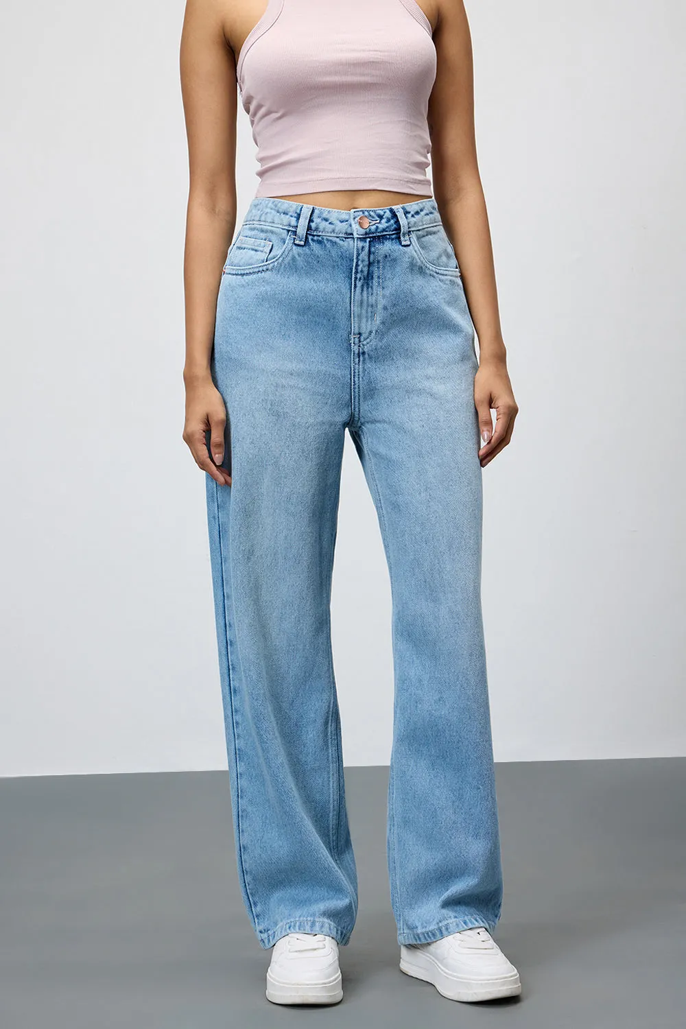 Periwinkle Blue Washed Straight Jeans