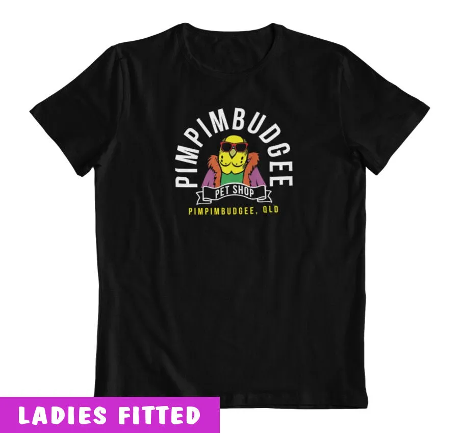 Pimpimbudgee Pet Shop Fake Business Logo Ladies T-Shirt (Black)