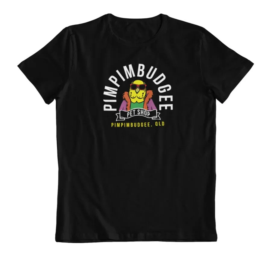 Pimpimbudgee Pet Shop Fake Business Logo Ladies T-Shirt (Black)