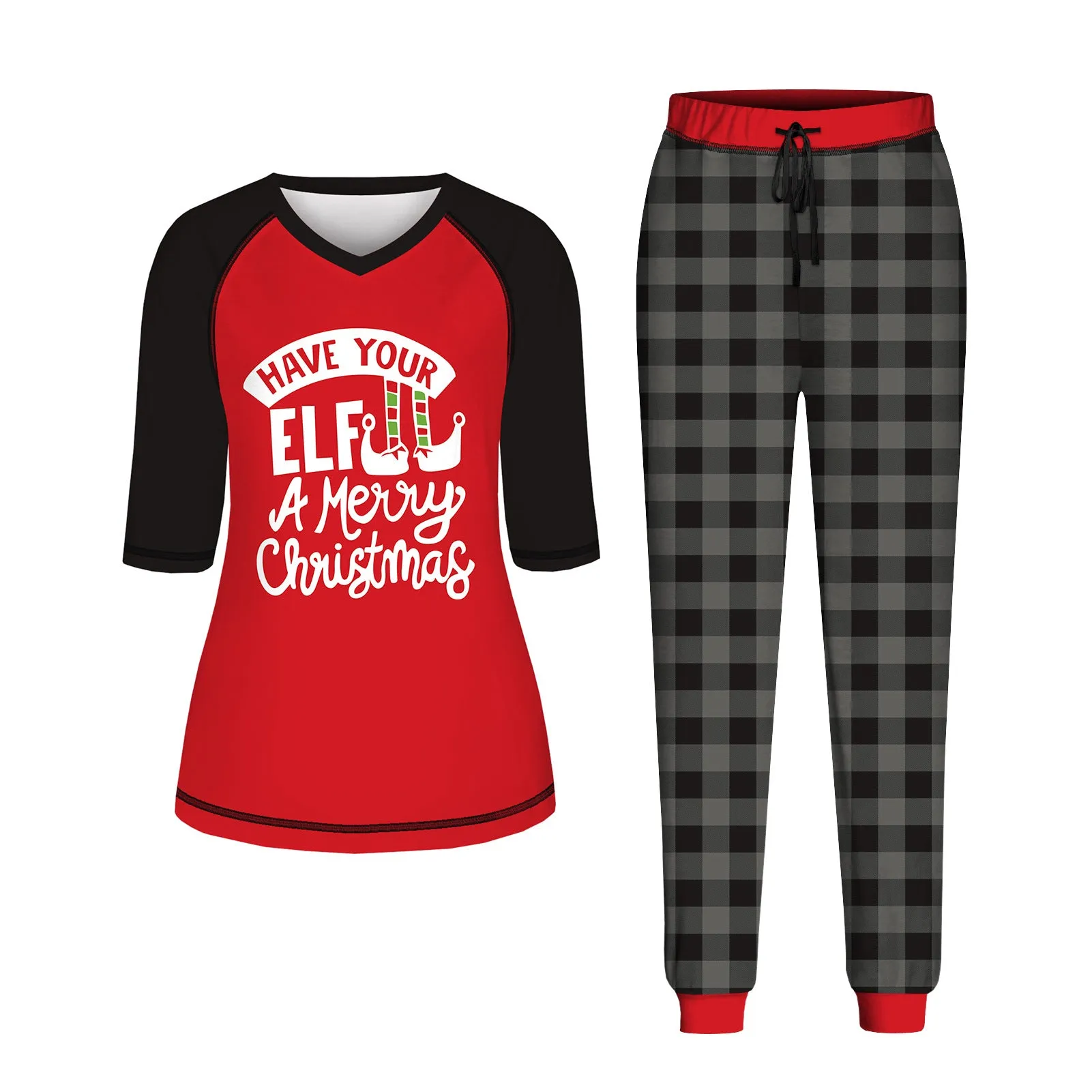 Print T Shirt And Checked Pants Wholesale Loungewear