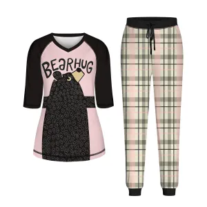 Print T Shirt And Checked Pants Wholesale Loungewear