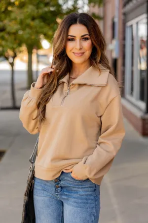 Relaxed Sleeve Quarter Zip Pullover Sweatshirt