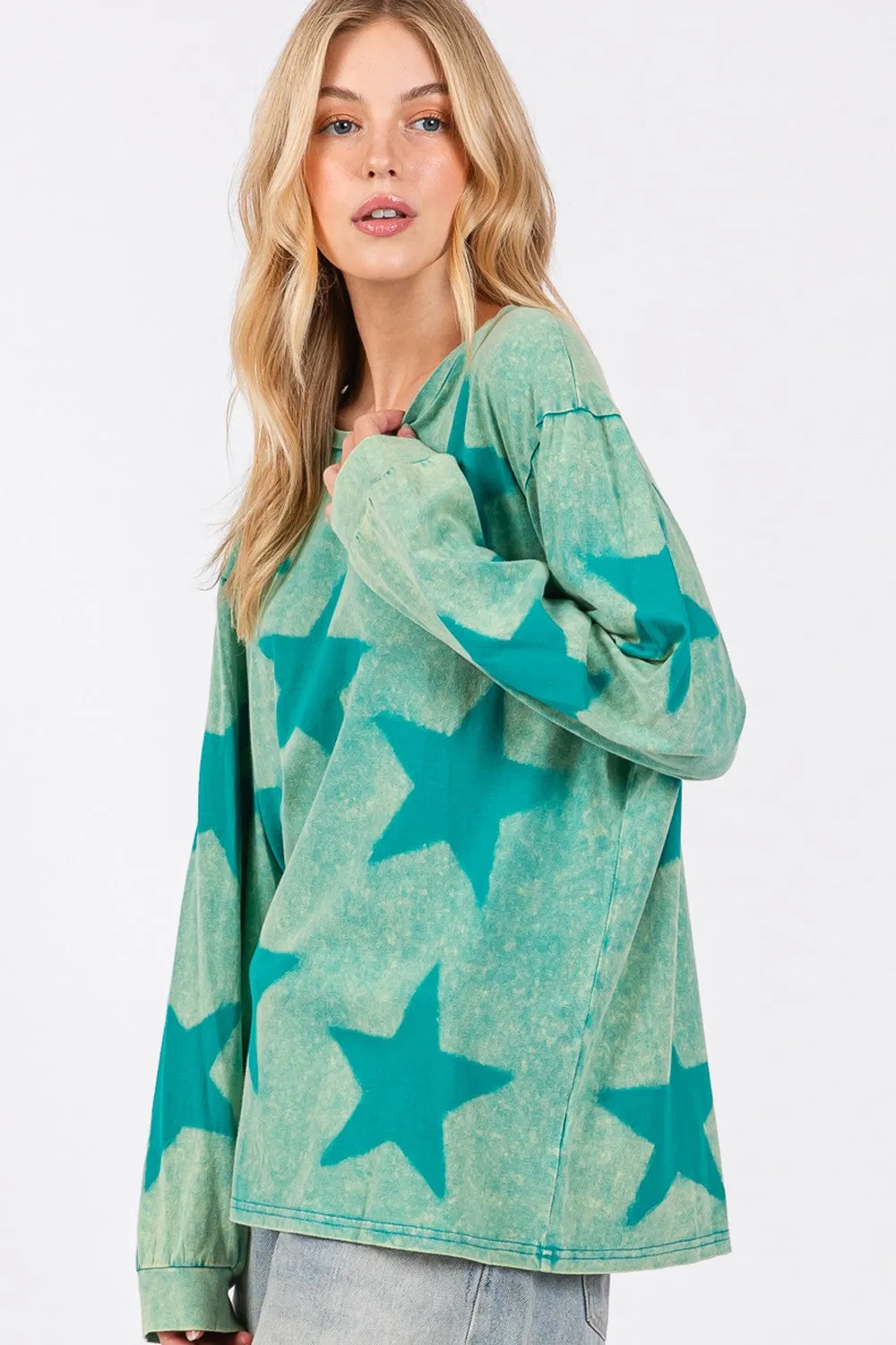 SAGE   FIG Mineral Wash Star Pattern T-Shirt