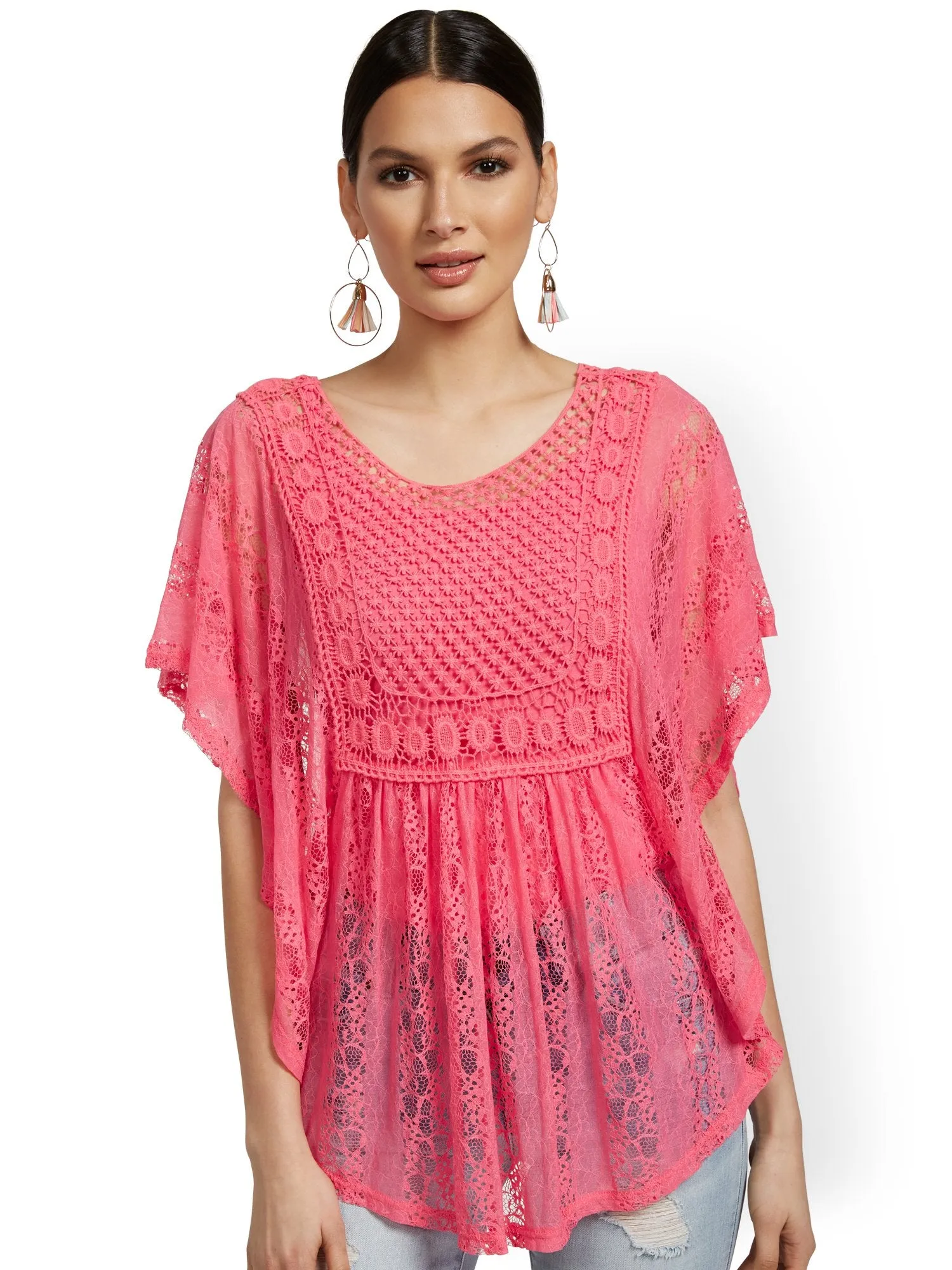 Short-Sleeve Lacy Crochet Top - Lily & Cali