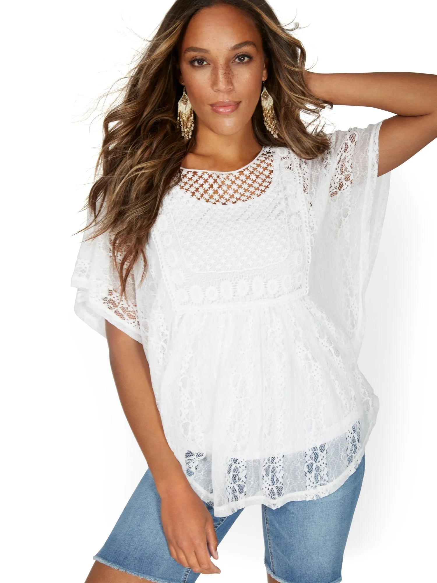 Short-Sleeve Lacy Crochet Top - Lily & Cali