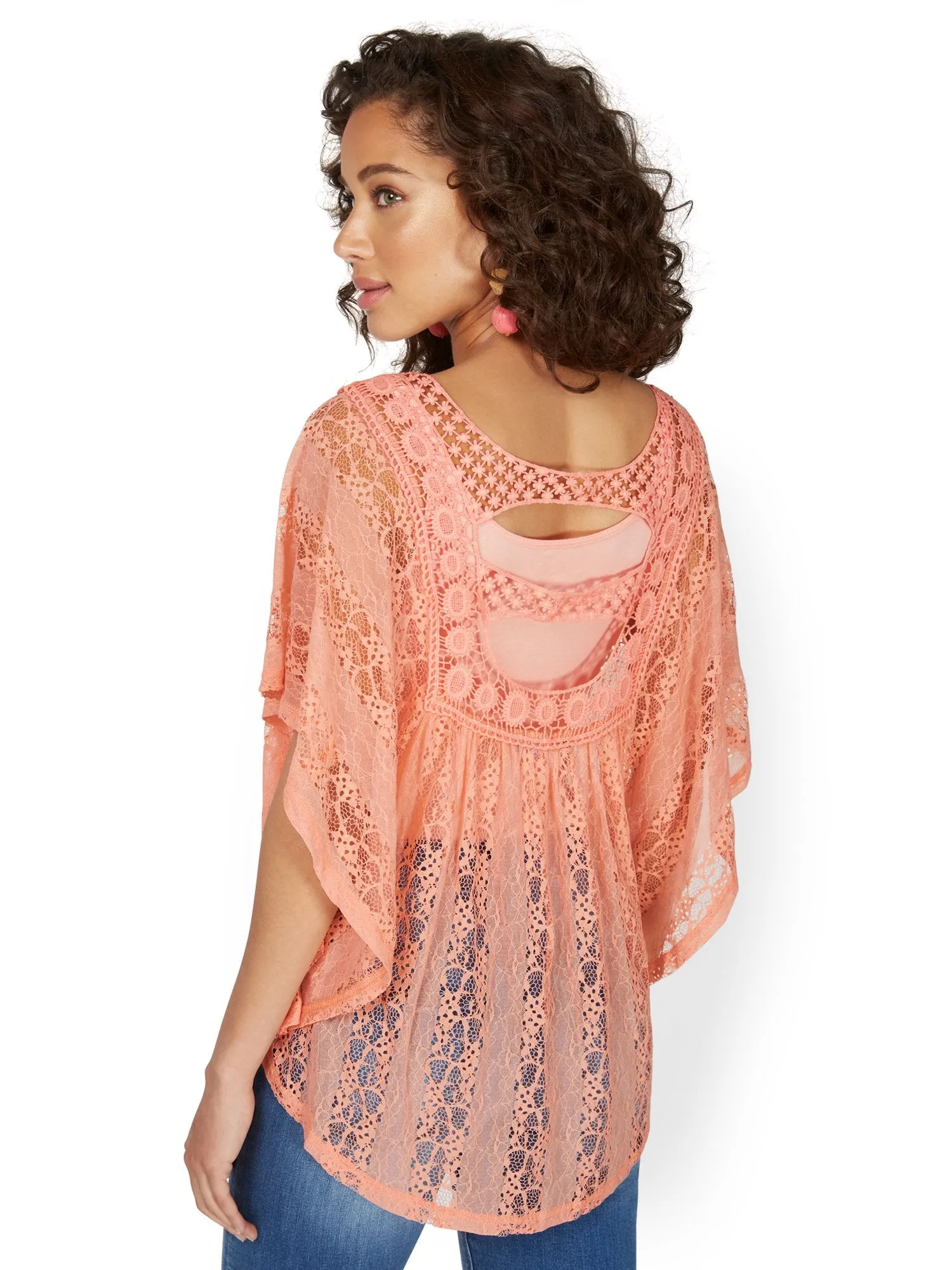 Short-Sleeve Lacy Crochet Top - Lily & Cali