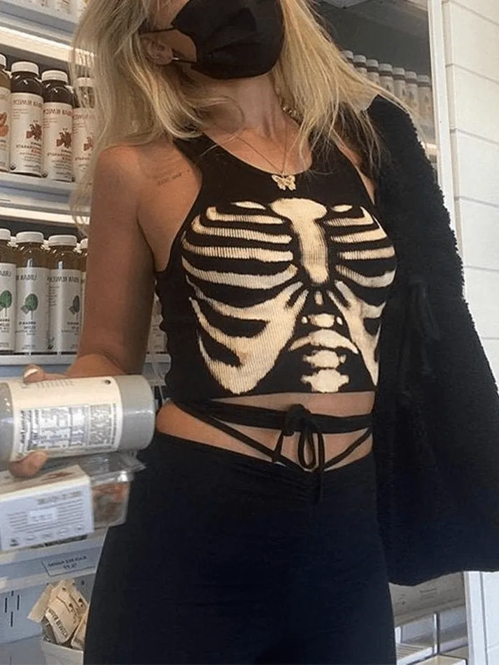 Skeleton Heart Graceful Pattern Crop Top