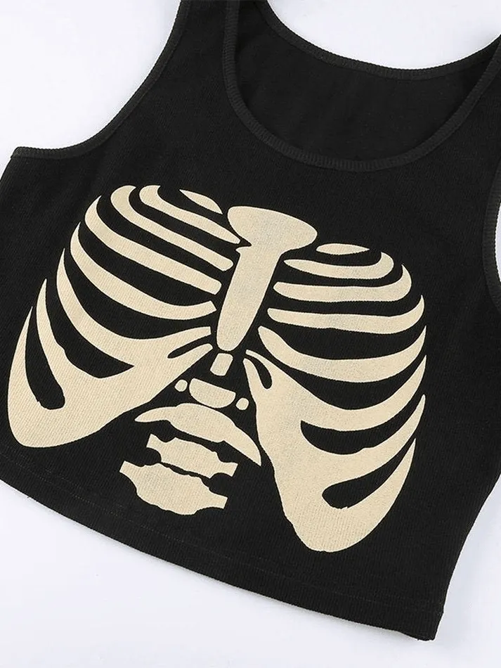 Skeleton Heart Graceful Pattern Crop Top