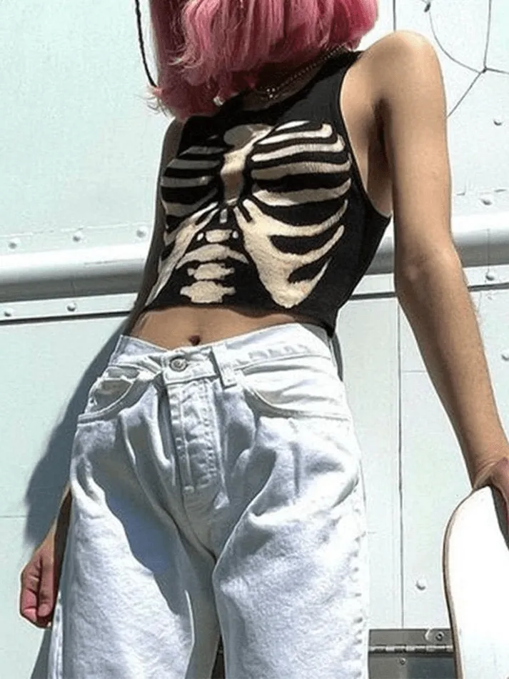 Skeleton Heart Graceful Pattern Crop Top