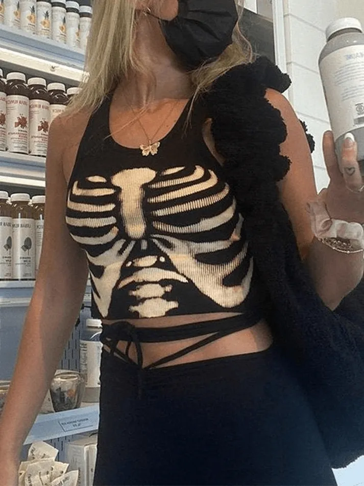 Skeleton Heart Graceful Pattern Crop Top