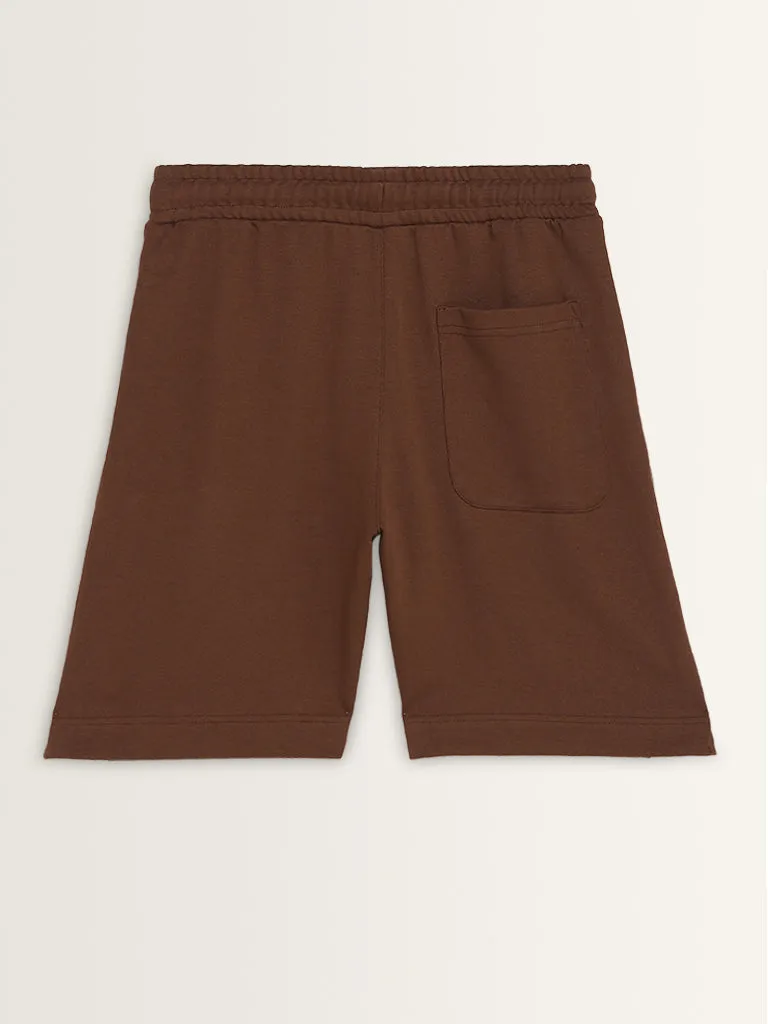 Studiofit Brown Relaxed-Fit Mid-Rise Shorts