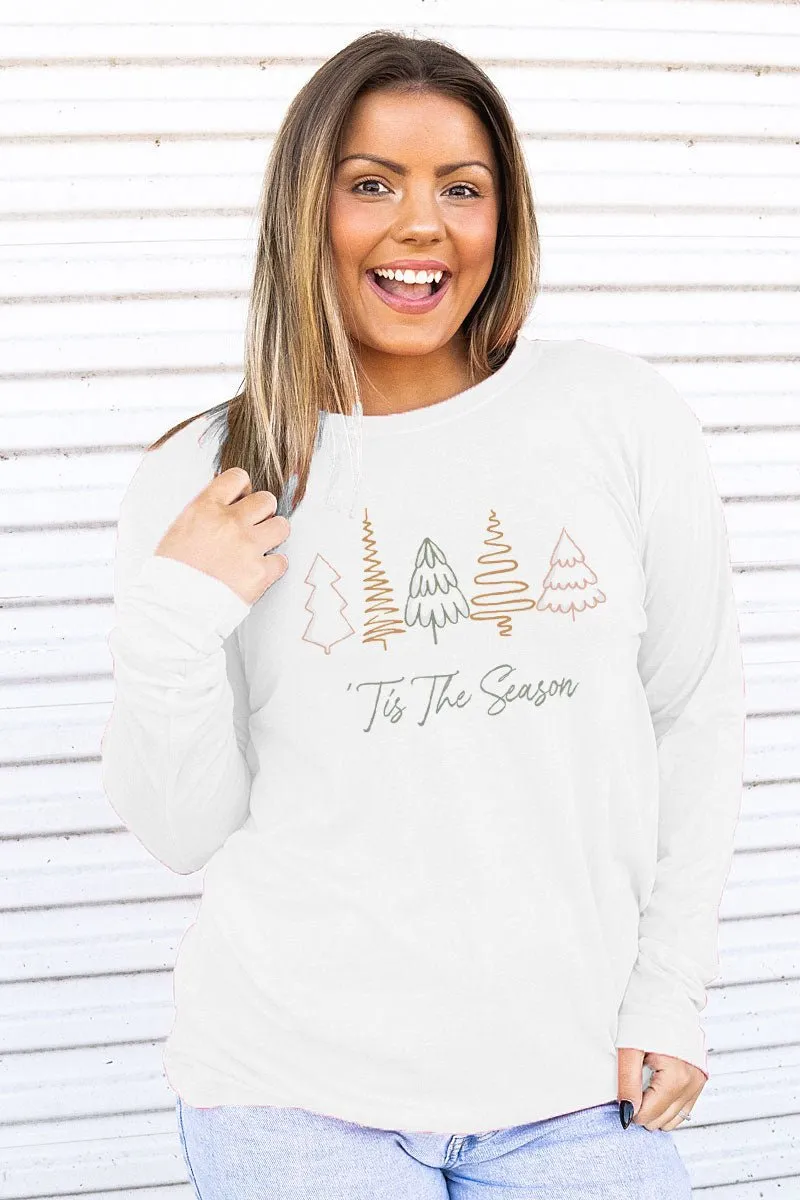 Tis The Season Christmas Trees Adult Soft-Tek Blend Long Sleeve Tee