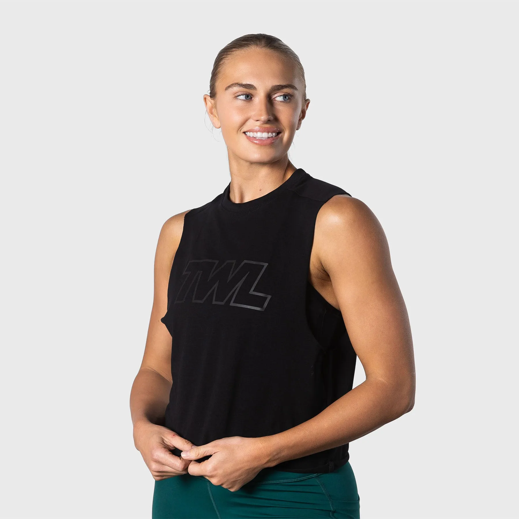 TWL - WOMEN'S SLASH CROP - ATHLETE - BLACK/BLACK