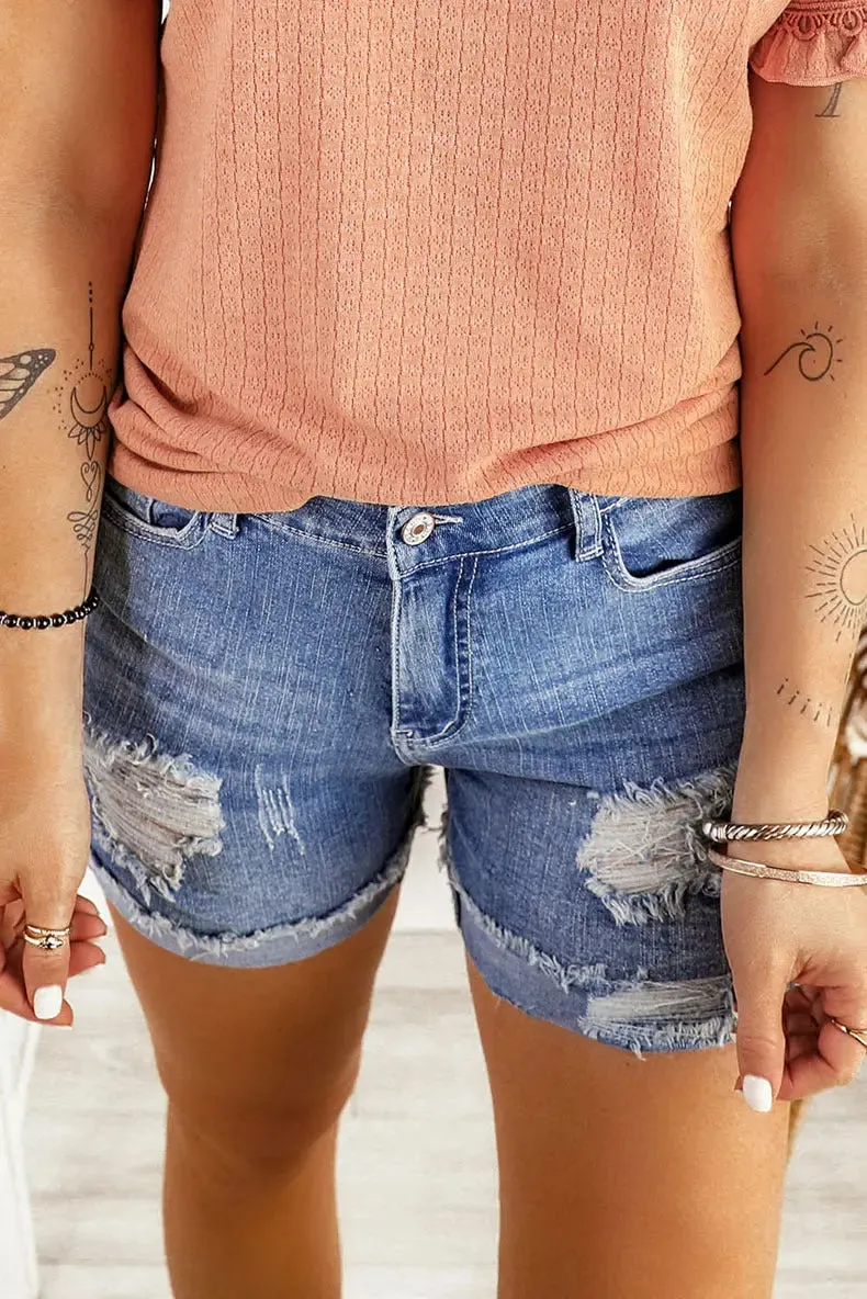 Washed & Frayed Casual Shorts