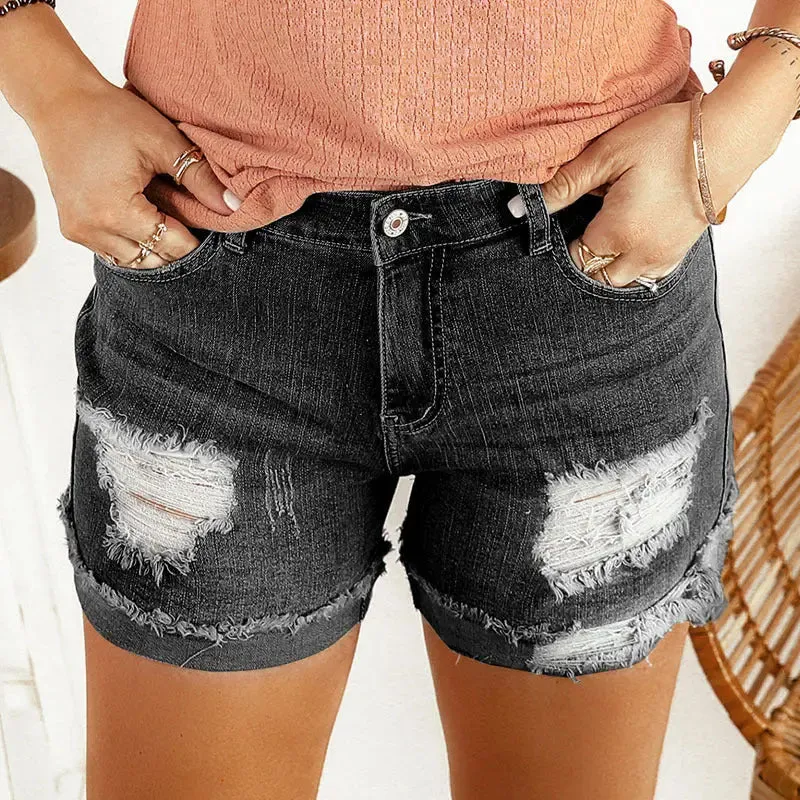 Washed & Frayed Casual Shorts