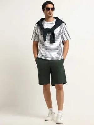 WES Casuals Green Cotton Blend Relaxed Fit Bermuda Shorts