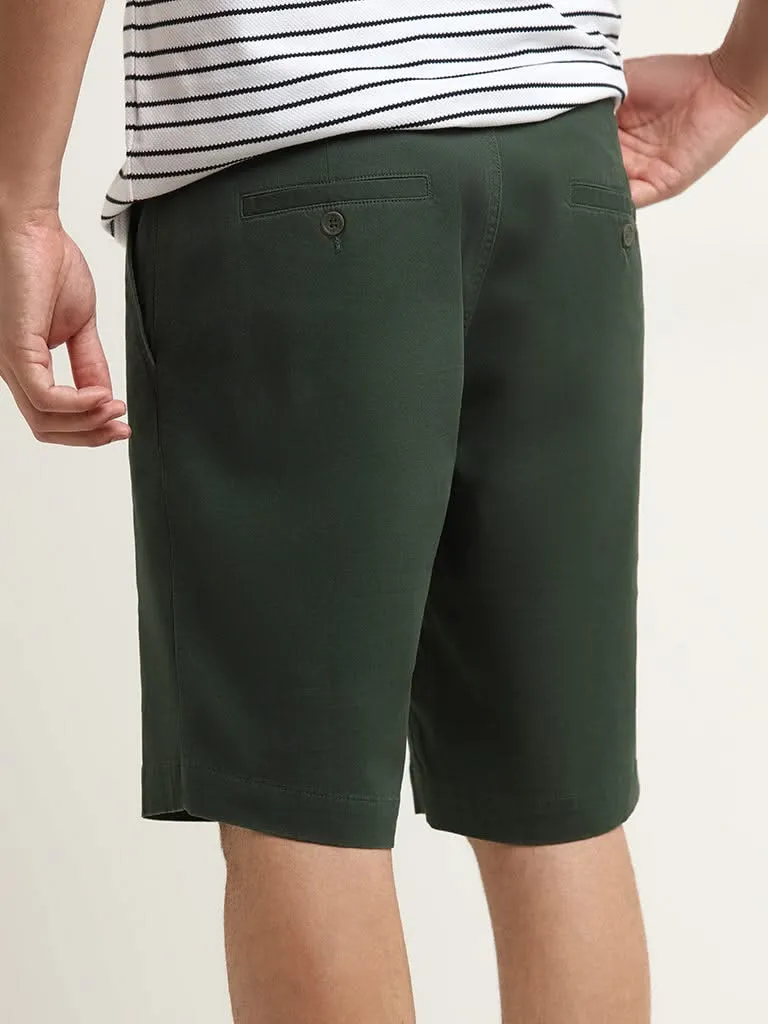 WES Casuals Green Cotton Blend Relaxed Fit Bermuda Shorts