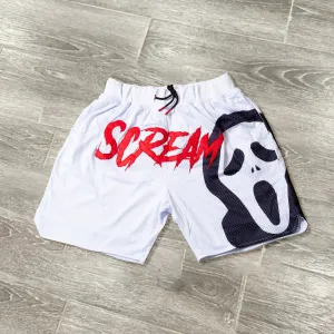 White casual film print sports shorts