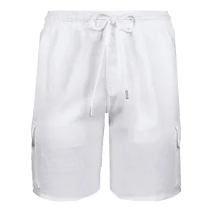 White Linen Bermuda Cargo Shorts