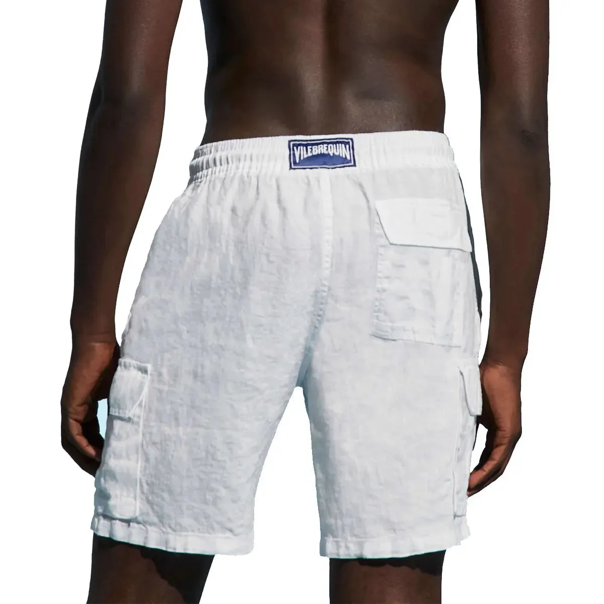 White Linen Bermuda Cargo Shorts