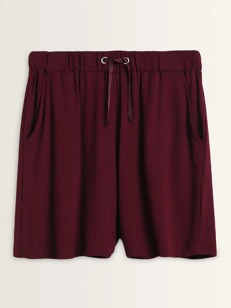 Wunderlove Burgundy Relaxed-Fit High-Rise Shorts